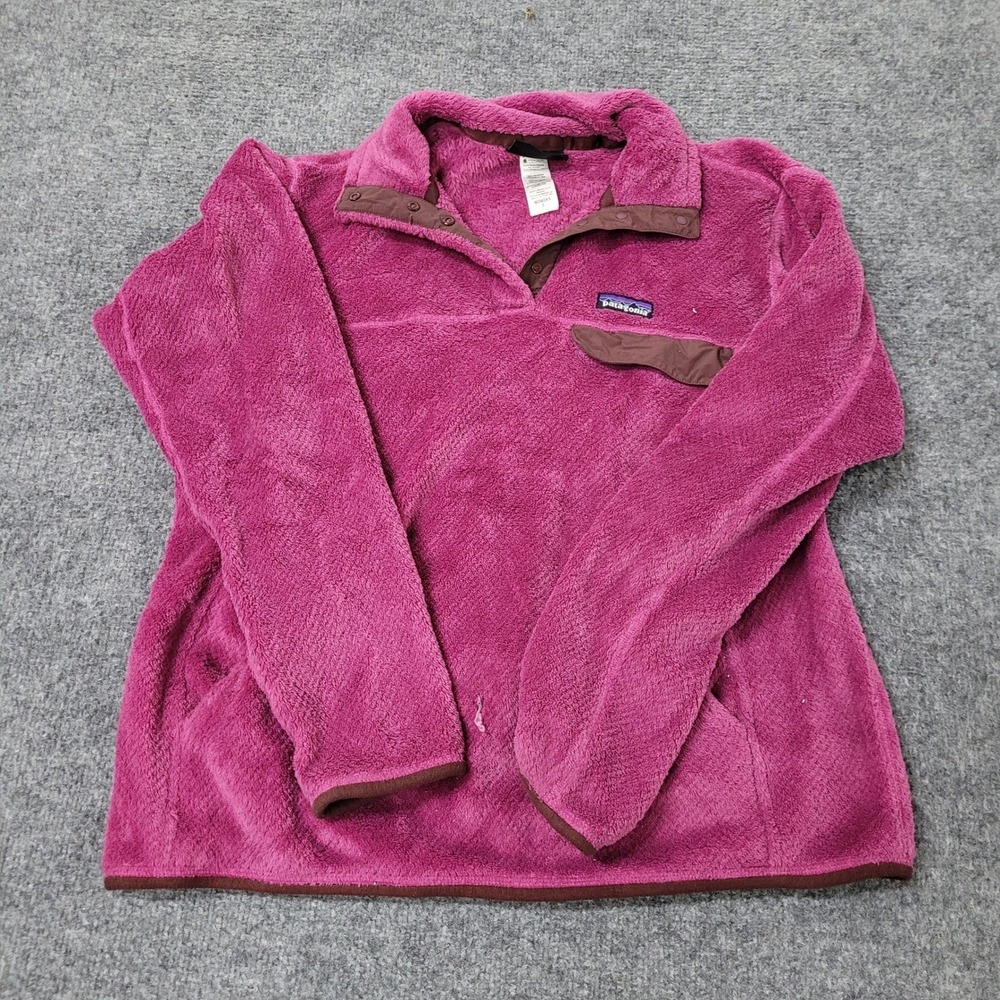Patagonia Fleece Pullover Womens L Magenta Re-Tool Snap-T Synchilla Rip Flaw